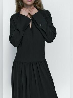 Massimo Dutti black dress with flounced skirt